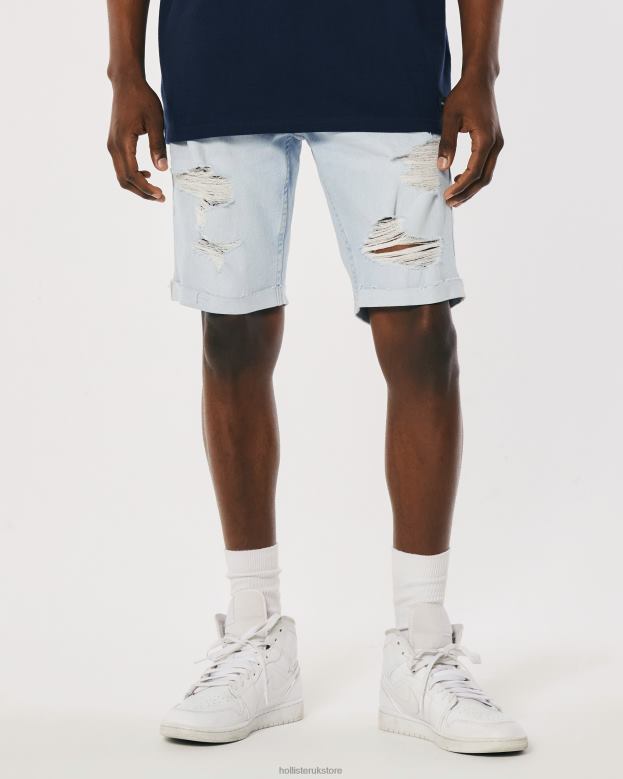 Bottoms Hollister Men Ripped Light Wash Skinny Denim Shorts 9\\ 488201220 Ripped Super Light Wash